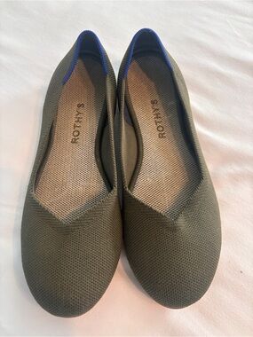 Rothy's Olive Green Knit Flats with Blue Trim